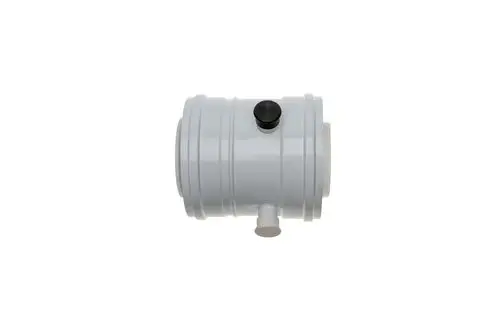 Grauer Adapter von Brötje mit einem seitlichen Anschluss und einem schwarzen Drehknopf. Der Adapter hat eine zylindrische Form und zwei Anschlussmöglichkeiten.